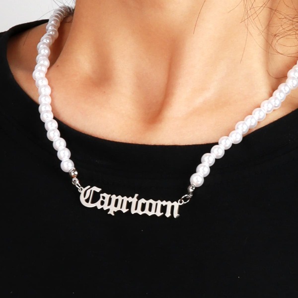 

Faux Pearl Decor Constellation Letter Charm Necklace, Silver