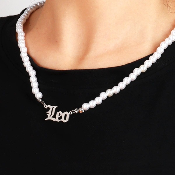 

Faux Pearl Decor Constellation Letter Charm Necklace, Silver