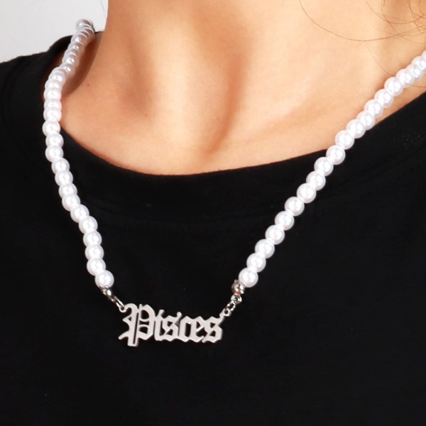 

Constellation Letter Charm Faux Pearl Beaded Necklace, White