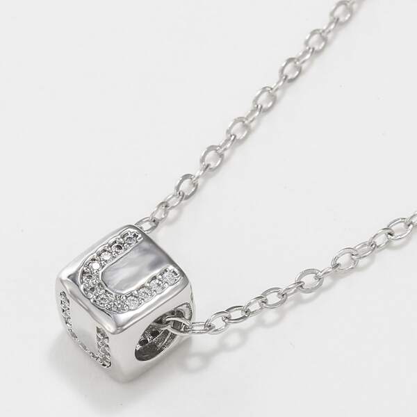 

Zircon Letter Decor Geo Charm Necklace, Silver