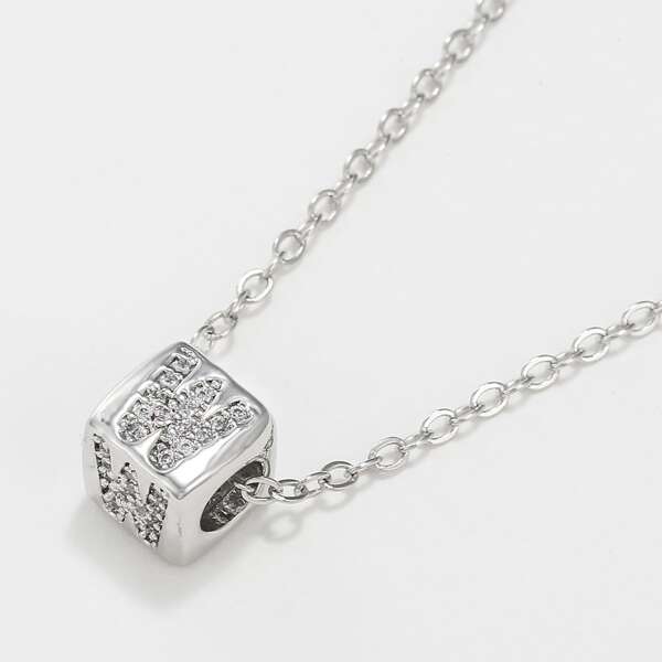 

Zircon Letter Decor Geo Charm Necklace, Silver
