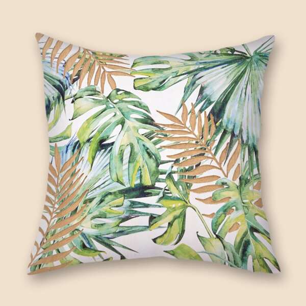 

Leaf Print Cushion Cover Without Filler, Multicolor