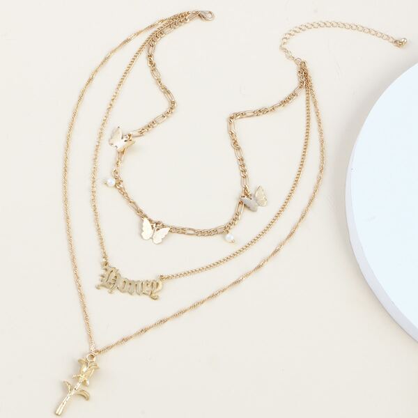 

Butterfly & Flower Charm Layered Necklace, Gold
