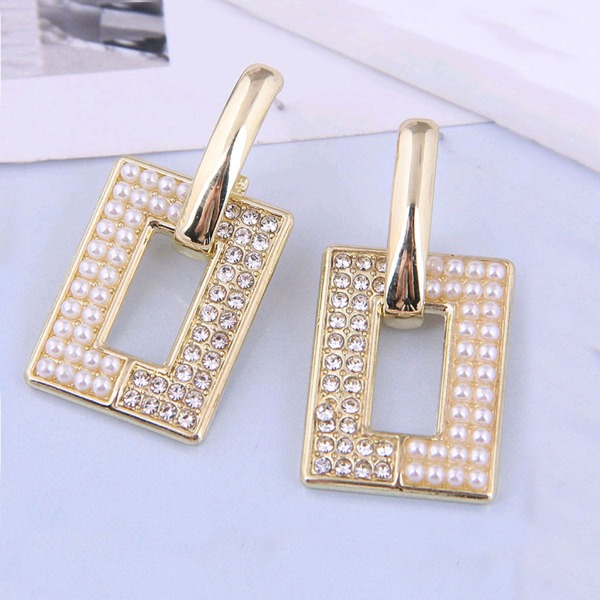 

Faux Pearl & Rhinestone Decor Geometric Drop Earrings, Gold