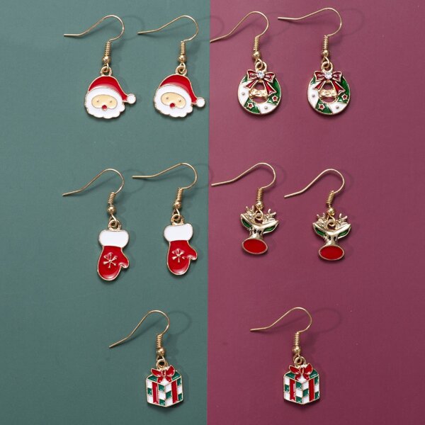 

5pairs Christmas Wreath & Gift Drop Earrings, Multicolor