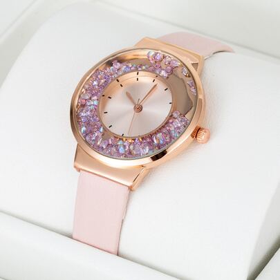 鑲嵌鑽石圓形指針石英鐘錶，假期裝飾配件