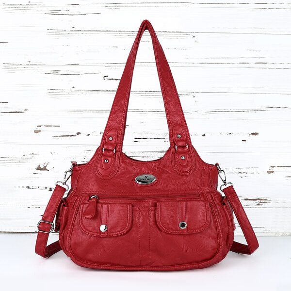 

Pocket Detail Shoulder Tote Bag, Red