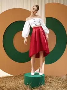 Sara Mezzanotti 一字肩泡泡袖上衣 - 白色 - 查看 1