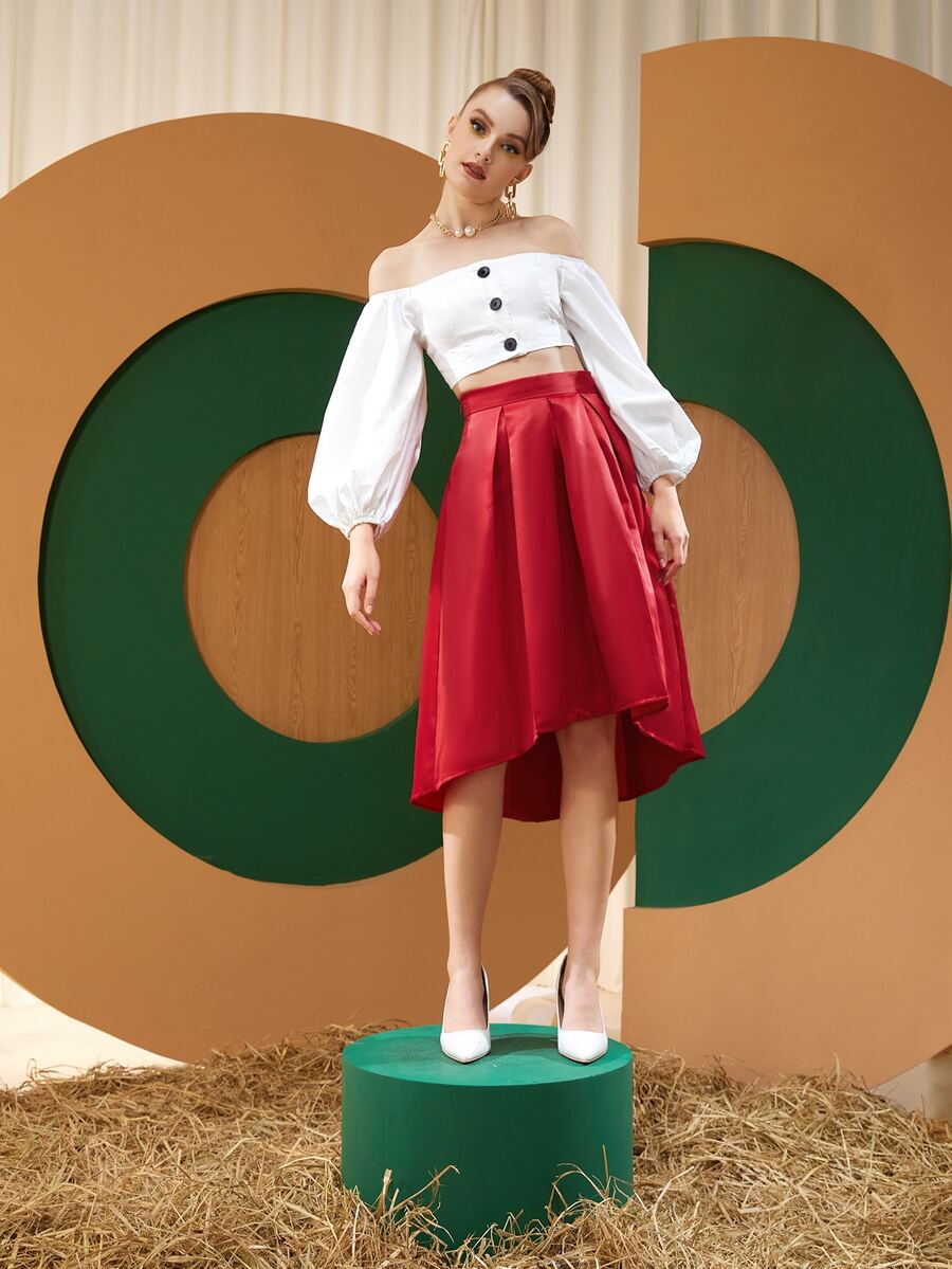 Sara Mezzanotti 一字肩泡泡袖上衣 - 白色 - 查看 1