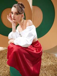 Sara Mezzanotti 一字肩泡泡袖上衣 - 白色 - 查看 2