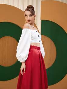 Sara Mezzanotti 一字肩泡泡袖上衣 - 白色 - 查看 3