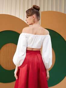 Sara Mezzanotti 一字肩泡泡袖上衣 - 白色 - 查看 5