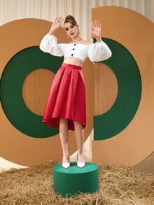 Sara Mezzanotti 一字肩泡泡袖上衣 - 白色 - 查看 6