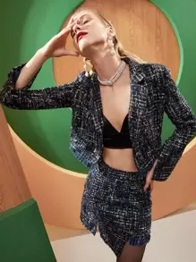 AZNE Blazer con botón delantero bajo crudo tweed - Multicolor - Ver 1