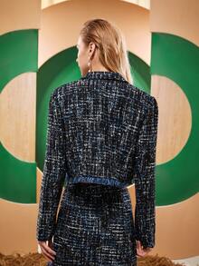 AZNE Blazer con botón delantero bajo crudo tweed - Multicolor - Ver 2