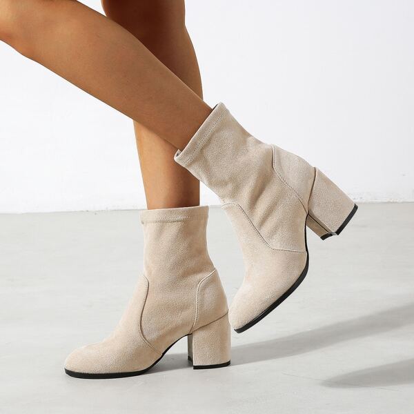 

Minimalist Chunky Heeled Ankle Boots, Beige