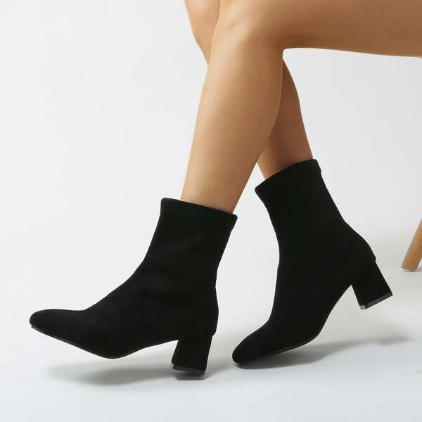 

Suede Slip On Chunky Sock Boots, Black