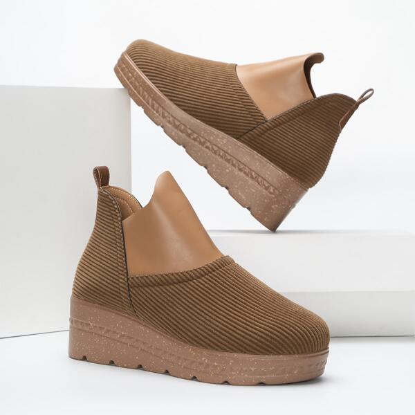 

Splicing Design Slip-on Wedge Boots, Camel