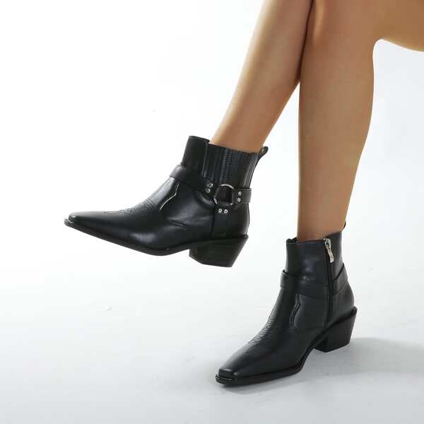 

Square Toe Chunky Mid Calf Boots, Black
