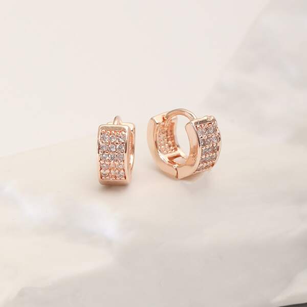 

Zircon Decor Hoop Earrings, Rose gold