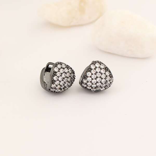 

Zircon Decor Hoop Earrings, Gun black