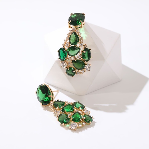

Zircon Decor Drop Earrings, Green