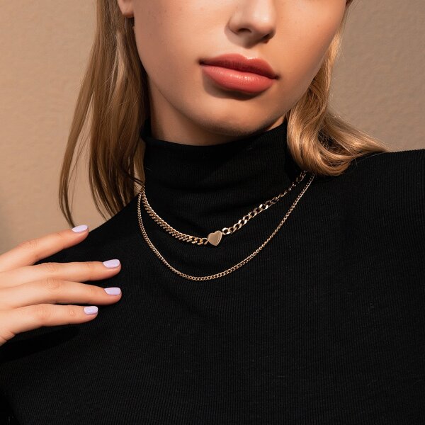 

Heart Decor Layered Necklace, Gold