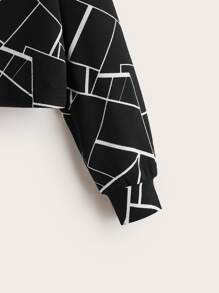 SHEIN Áo nỉ tay trễ vai in họa tiết hình học toàn thân dành cho bé gái tuổi teen - màu đen - Xem 4