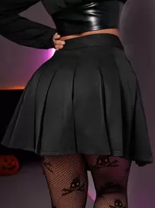 SHEIN ICON Váy nữ Chuỗi Xếp li màu trơn Giải trí - màu đen - Xem 2