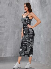 Mulvari Newspaper Print Bodycon Dress - Black - View 3
