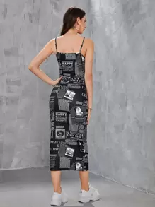 Mulvari Newspaper Print Bodycon Dress - Black - View 2