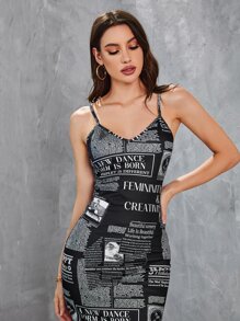 Mulvari Newspaper Print Bodycon Dress - Black - View 1