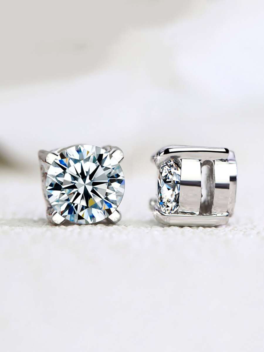 Hoa tai Khối Zirconia Trang trí Từ tính - Bạc - Xem 1