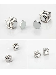 Hoa tai Khối Zirconia  Trang trí Từ tính - Bạc - Xem 3