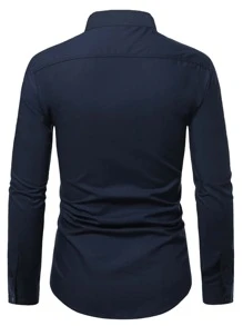 Manfinity Homme Hombres Camisa con estampado de paisley con botón - Azul Marino - Ver 2