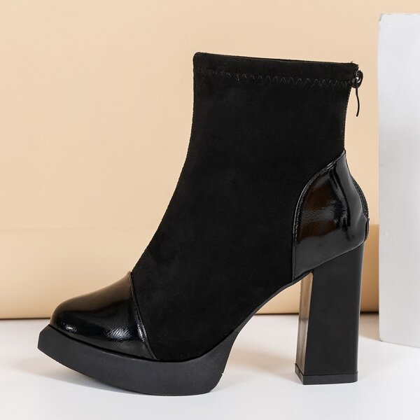 

Minimalist Side Zip Chunky Heeled Classic Boots, Black