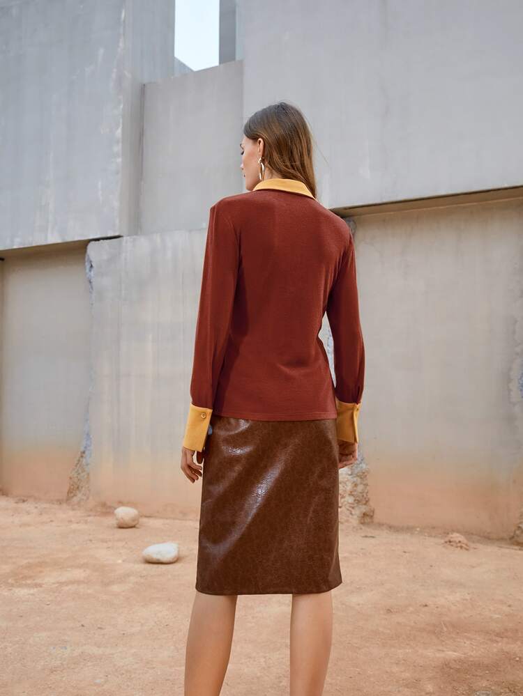 Color Block Blouson Sleeve Top