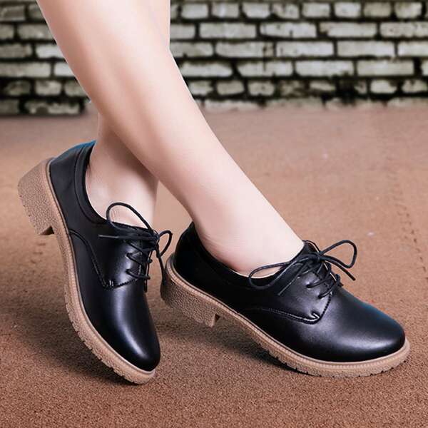 

Lace-up Front Chunky Flats, Black
