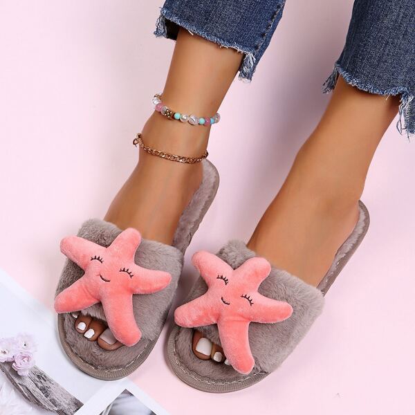 

Star Decor Fuzzy Slippers, Khaki