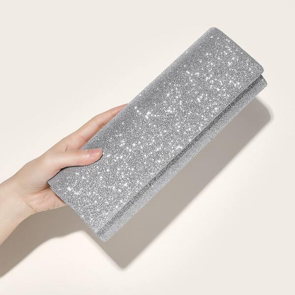 

Minimalist Glitter Chain Clutch Bag, Silver