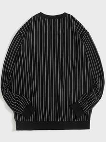 Manfinity Hombres Sudadera con estampado de rayas con bordado de letra - Negro - Ver 2