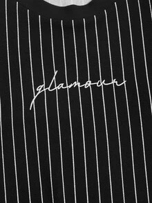 Manfinity Hombres Sudadera con estampado de rayas con bordado de letra - Negro - Ver 3