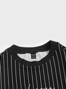 Manfinity Hombres Sudadera con estampado de rayas con bordado de letra - Negro - Ver 4