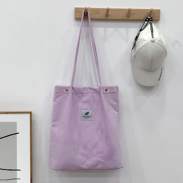 

Letter Patch Corduroy Shopper Bag, Purple