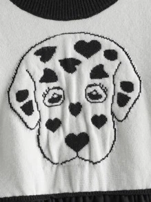 SHEIN 小女童狗狗和愛心圖案網紗邊毛衣洋裝 - 黑與白 - 查看 3