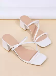 Giày cao gót đế dày quai chéo màu trắng, thiết kế mũi vuông thời trang, đế giữa thoải mái, kiểu dáng thời trang, dép xỏ ngón đa năng - trắng - Xem 5