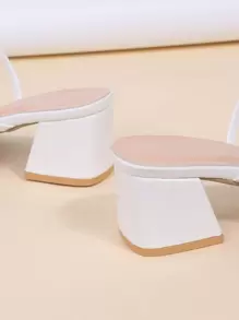 Giày cao gót đế dày quai chéo màu trắng, thiết kế mũi vuông thời trang, đế giữa thoải mái, kiểu dáng thời trang, dép xỏ ngón đa năng - trắng - Xem 4