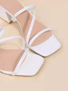 Giày cao gót đế dày quai chéo màu trắng, thiết kế mũi vuông thời trang, đế giữa thoải mái, kiểu dáng thời trang, dép xỏ ngón đa năng - trắng - Xem 3