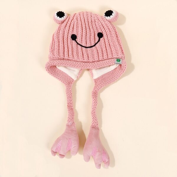 

Toddler Kids Cartoon Frog Design Knit Hat, Pink