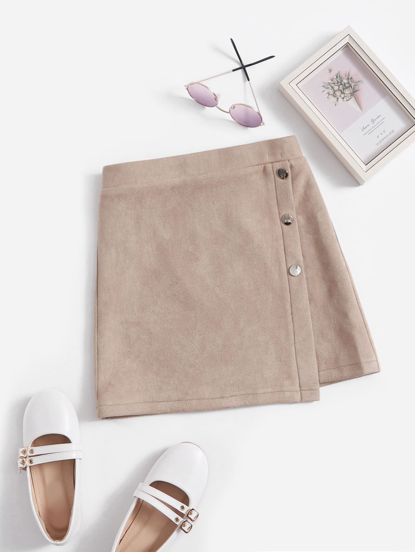 SHEIN Váy chữ A giản dị bằng kaki Tween Girl Thích hợp cho mùa thu đông - Màu Khaki - Xem 1